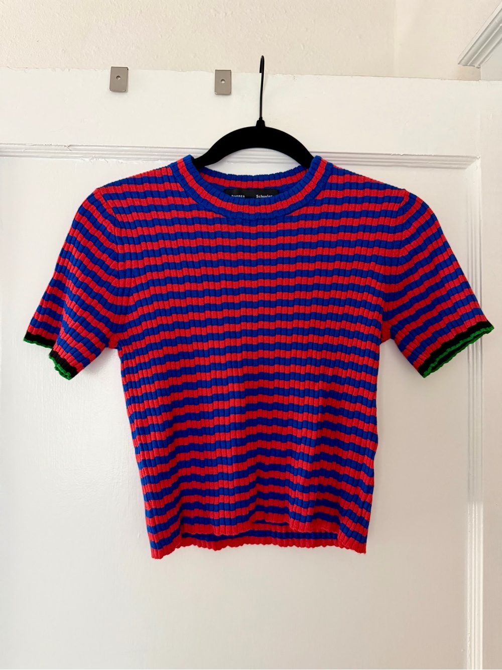 Proenza Schouler Striped Knit Cashmere Cropped Top in Red & Blue